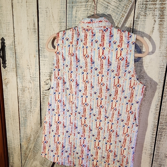 Wrangler Cream Sleeveless Notched Collar Button Down Shirt - Picture 3 of 3